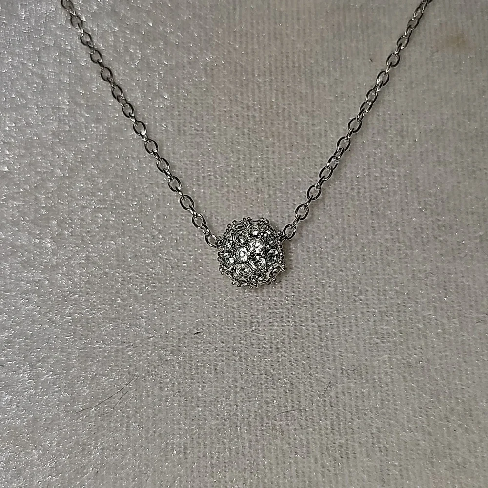 Rhinestone Floating Ball Pendant Necklace 18 Inches - A17